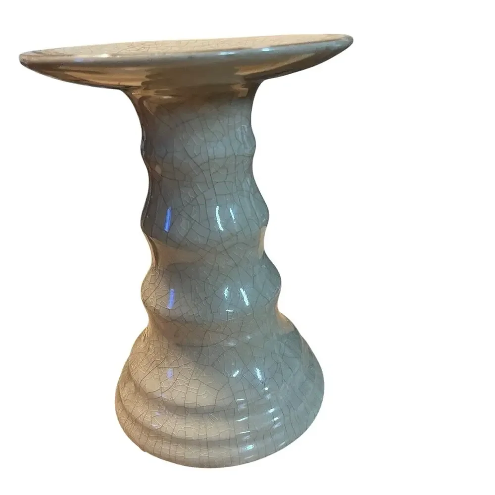 Ceramic Pillar Candle Holder Base Stand Pedestal Crackle Glaze Tan Retro Chic